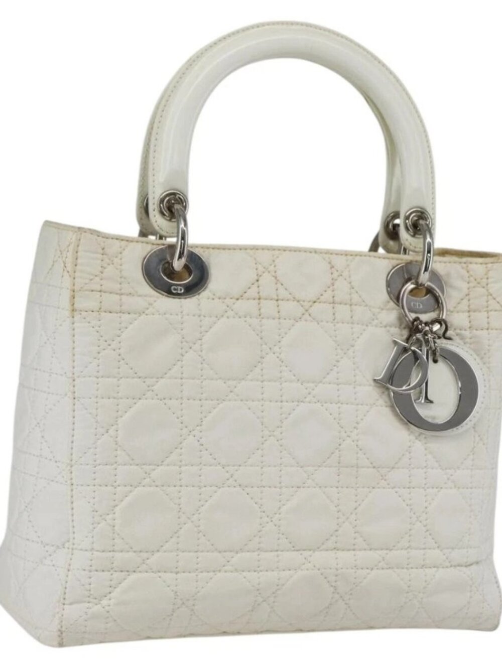 Christian Dior Lady Dior Canage Hand Bag Nylon White Silver Auth 158966 - Picture 2 of 16